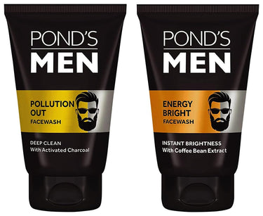 Pond's  Men Pollution Out Activated Charcoal Deep Clean Facewash, 100g & Men's  Energy Bright Face Wash Coffee Beans Bright Skin, 100g